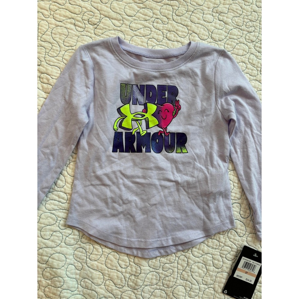 Under Armour Girls Salt Purple Long Sleeve Heart‎ Logo Graphic Tee Shirt Size 4